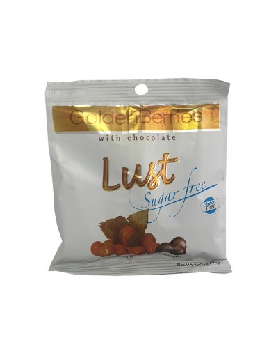 Uchuva sin azúcar, deshidratada y bañada con una delgada capa de chocolate sin azucar, endulzada con maltitol