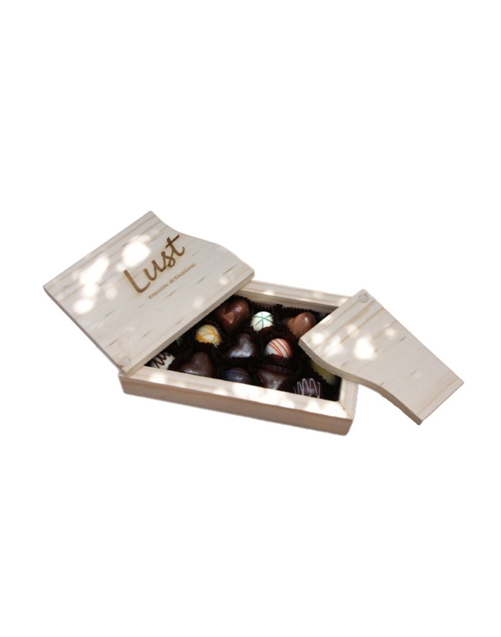 Trufas en pino rectangular, 12 trufas surtidas en linda caja de pino canadiense