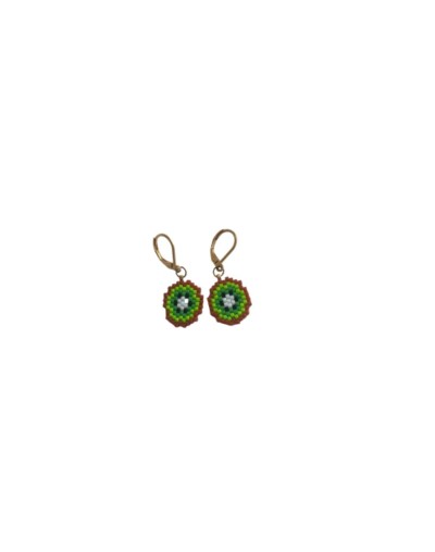 Aretes artesanales de kiwi en cristales miyuki