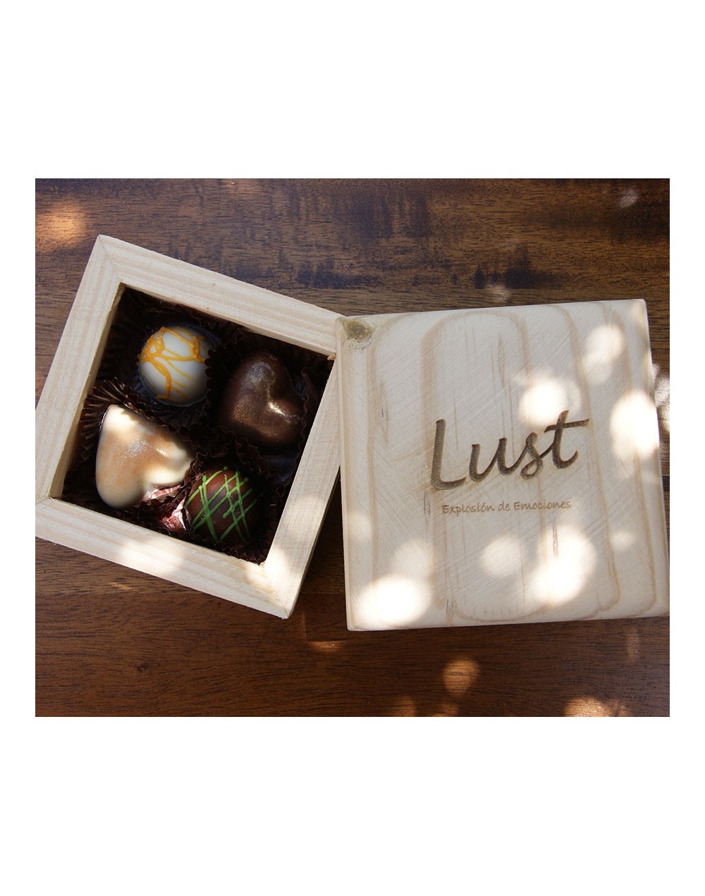 Pino cuadrado-chocolates, trufas en linda caja de pino canadiense