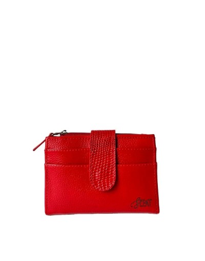 Billetera de cuero dama broche roja