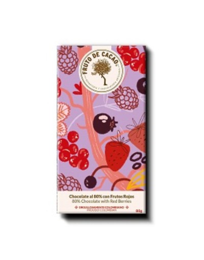 Barra de chocolate de 80g al 80% con frutos rojos