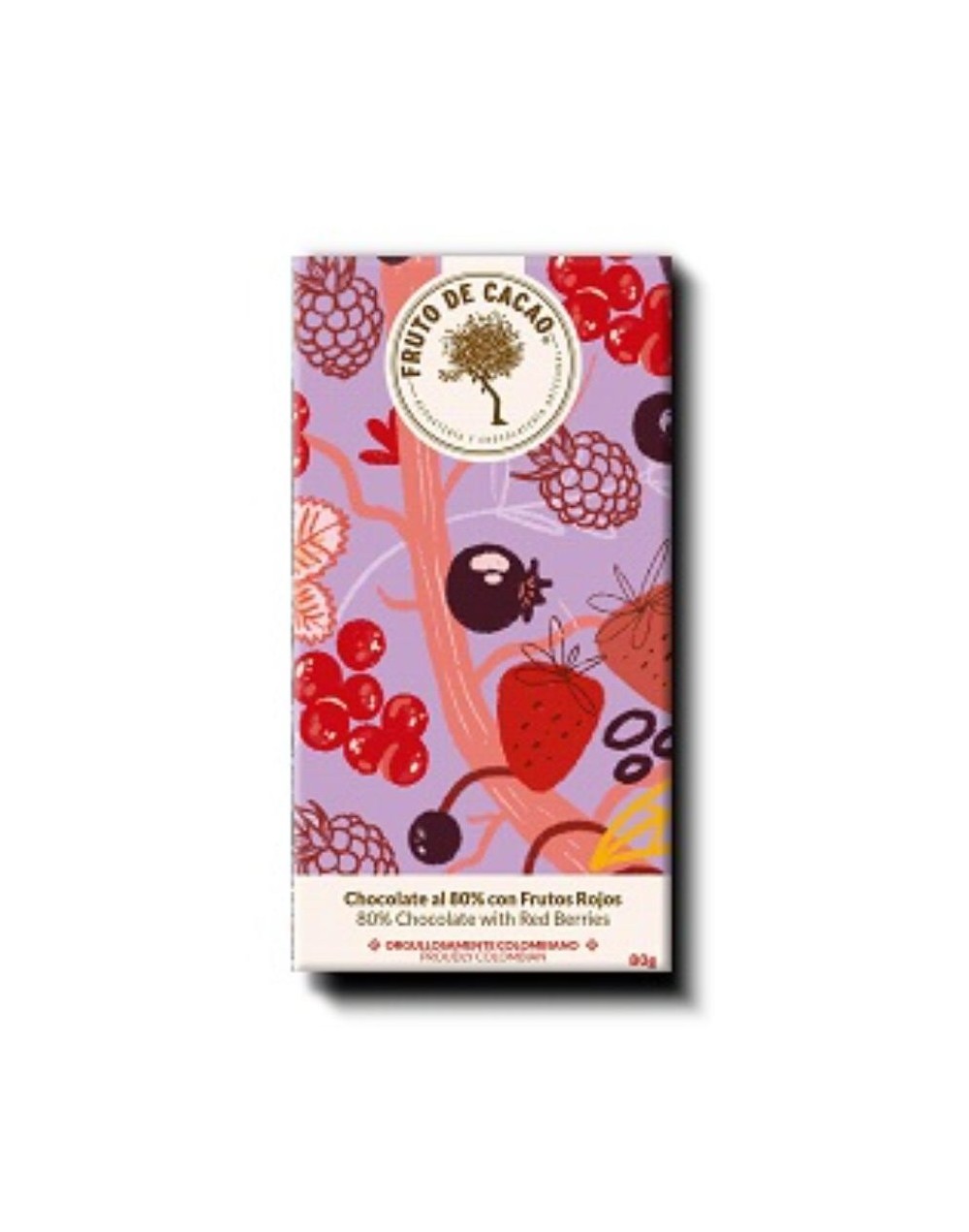 Barra de chocolate de 80g al 80% con frutos rojos