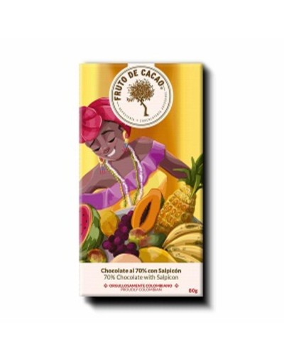 Barra de chocolate al 70% con salpicón 80g