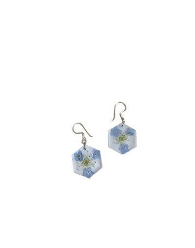 Juego de collar y aretes no me olvides en plata 925