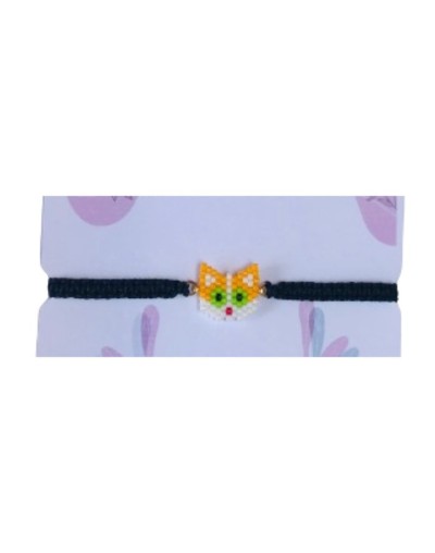 Pulsera en miyuki gato blanco con amarillo