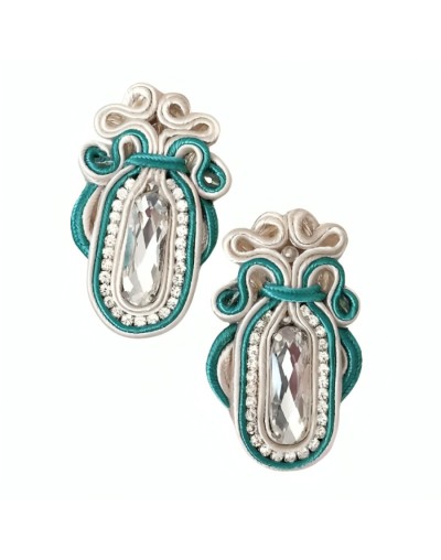 Aretes soutache crema-turquesa