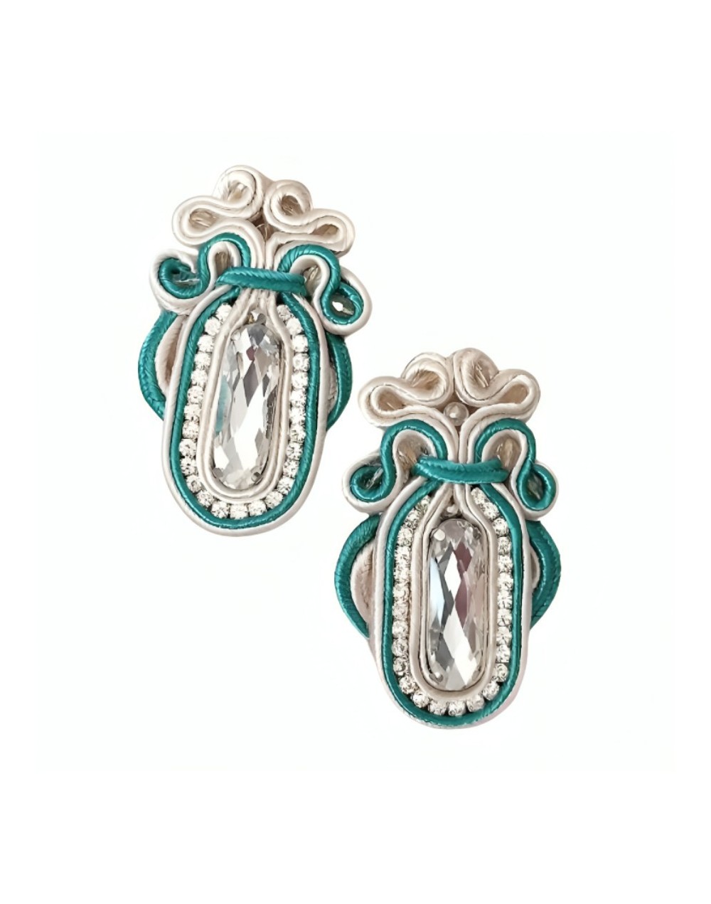 Aretes soutache crema-turquesa