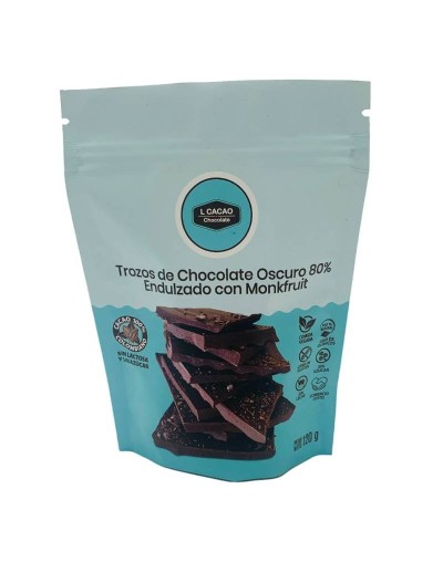 Trozos de chocolate oscuro al 80% endulzados con monkfruit