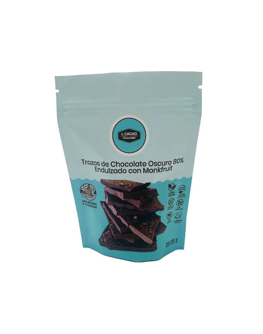 Trozos de chocolate oscuro al 80% endulzados con monkfruit