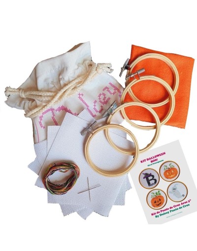 Kit Punto de Cruz - Halloween BOO! - Aro 3 pulgadas