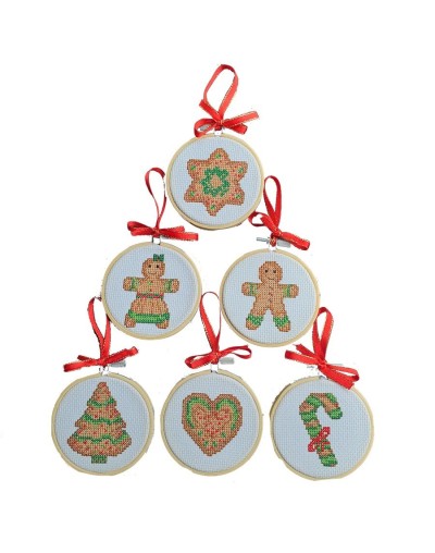 Kit Navideño Punto de Cruz - Familia Galletas - Seis Aros de 3 pulgadas