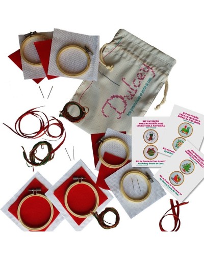 Kit Navideño Punto de Cruz - Familia Luces - Seis Aros de 3 pulgadas