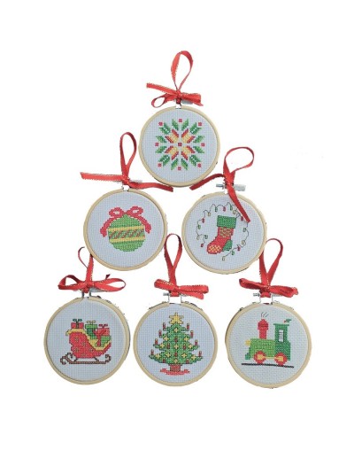Kit Navideño Punto de Cruz - Familia Luces - Seis Aros de 3 pulgadas