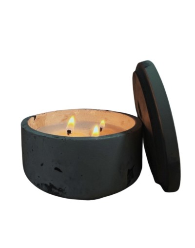 Vela aromática en cera natural y envase en concreto - eternal flame.