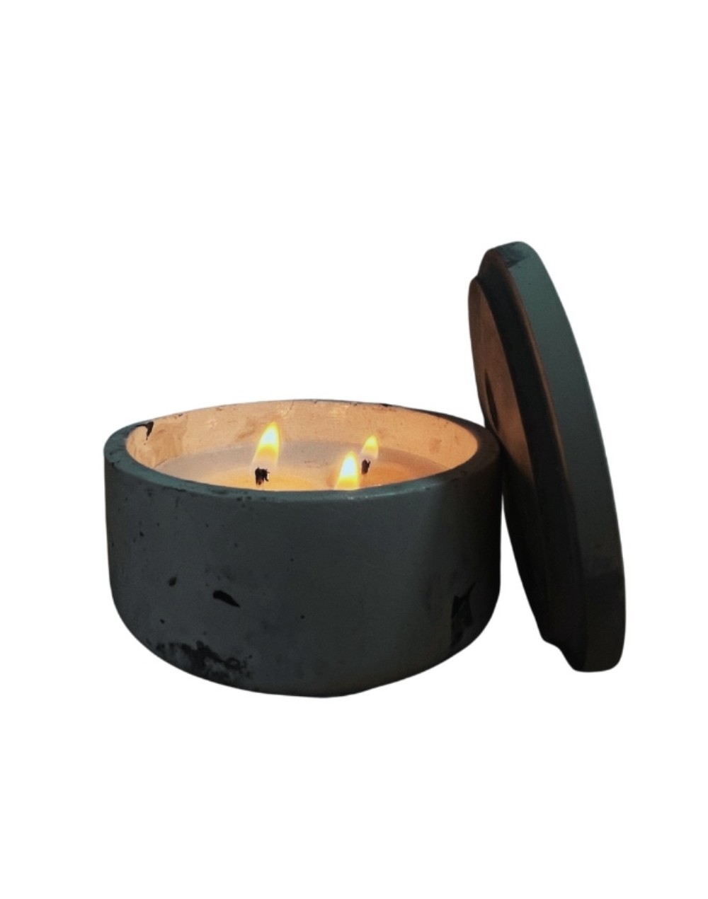 Vela aromática en cera natural y envase en concreto - eternal flame.