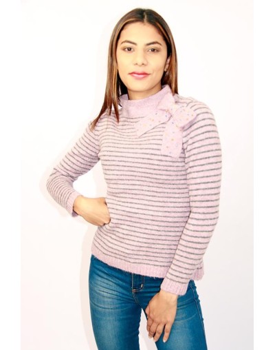 SACO DAMA A RAYAS HECHO EN LANA CON EFECTO BRUSHED