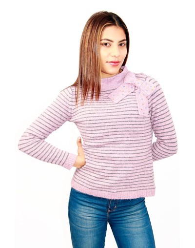 SACO DAMA A RAYAS HECHO EN LANA CON EFECTO BRUSHED