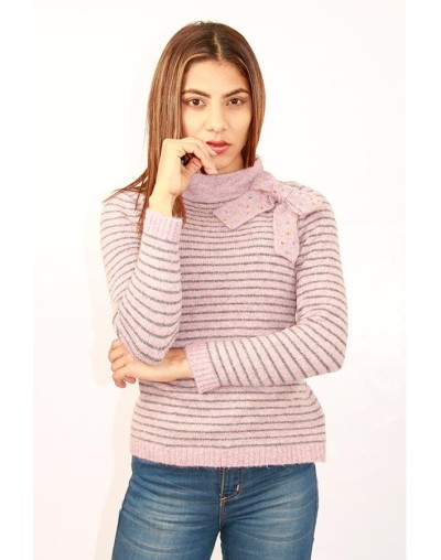 SACO DAMA A RAYAS HECHO EN LANA CON EFECTO BRUSHED