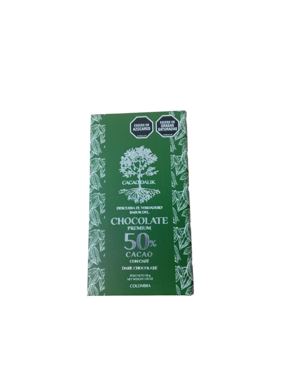 Barra de chocolate dalik 50% cacao-con cafe