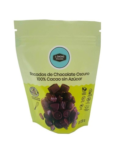 Bocados de chocolate oscuro 100% cacao sin dulce