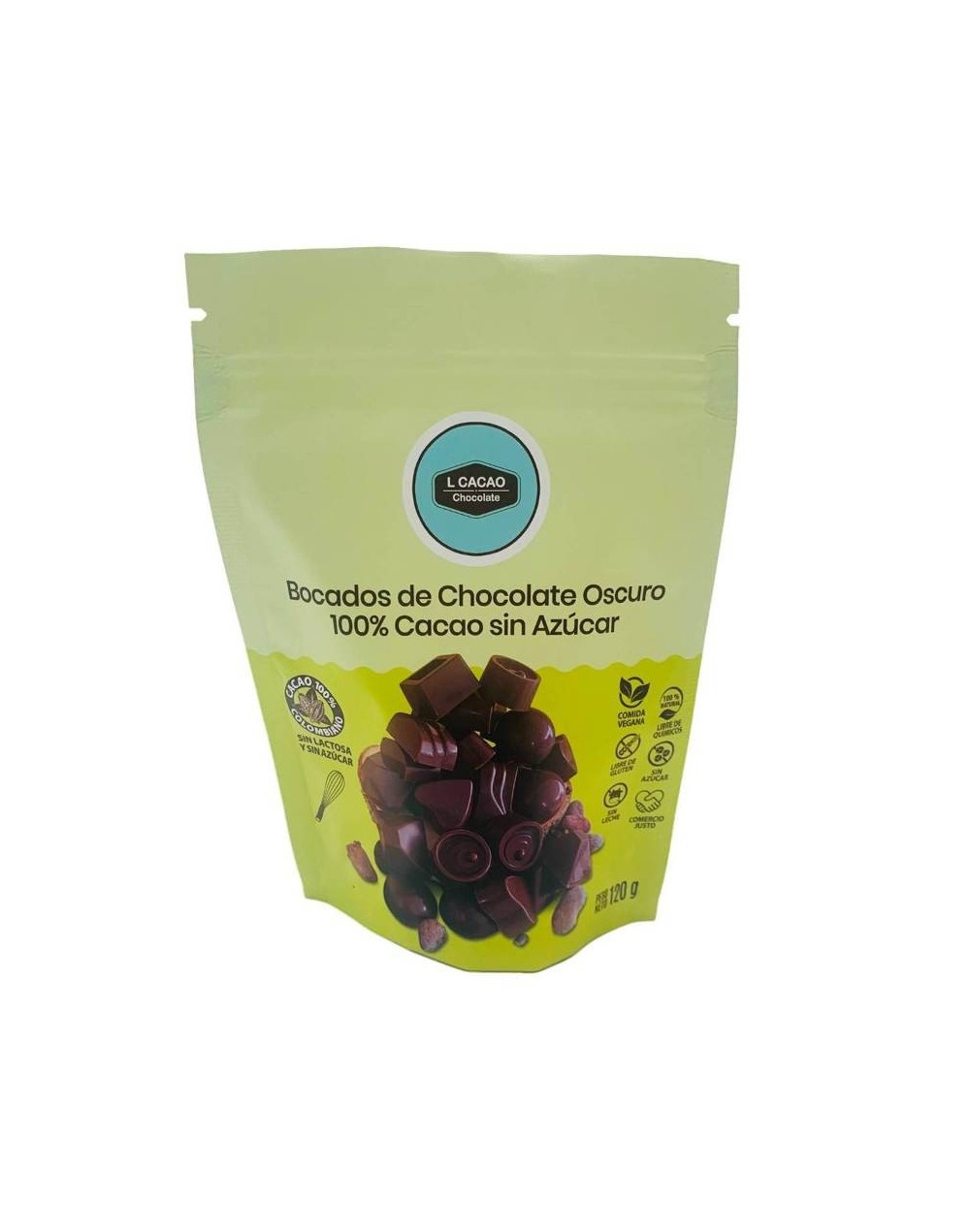 Bocados de chocolate oscuro 100% cacao sin dulce