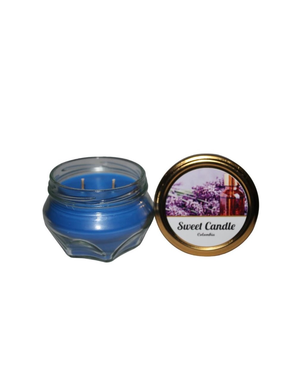 Velas aromaticas hexagonales azules aroma lavanda
