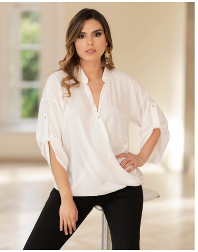 BLUSA CRUZADA CON BOLSILLO DELATERO MANGAS 34