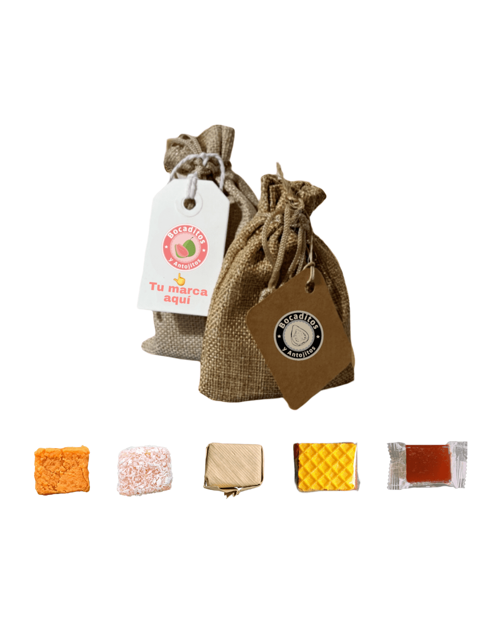 Bolsa de bocaditos x 4 unidades en yute personalizable (dulces típicos santandereanos)