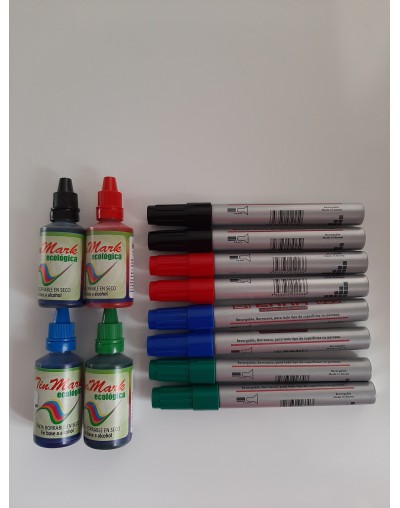 KIT 4 TINTAS BORRABLES  8 MARCADORES METÁLICOS RECAGABLES