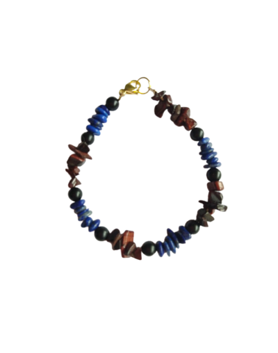 Ojo de tigre, lapislázuli y ónix en pulsera