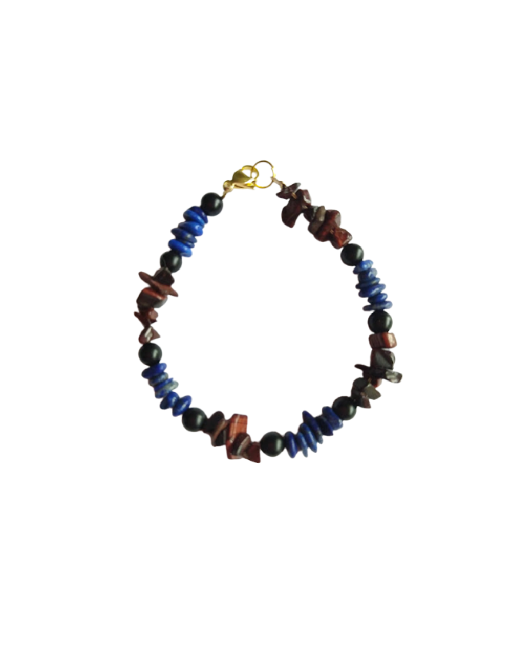 Ojo de tigre, lapislázuli y ónix en pulsera
