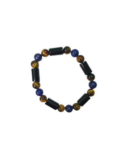 Ojo de tigre, lapislázuli y ónix en pulsera
