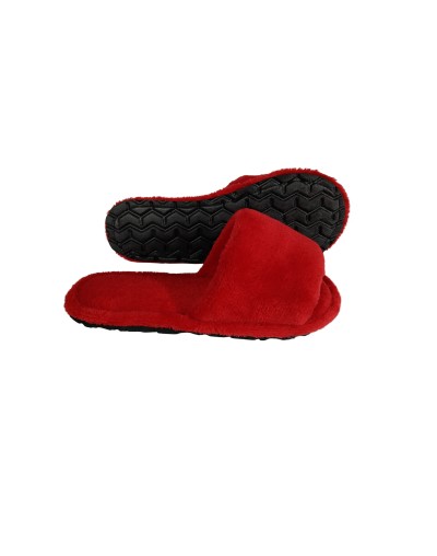 Pantufla dama algodón felpado Rojo sin punta