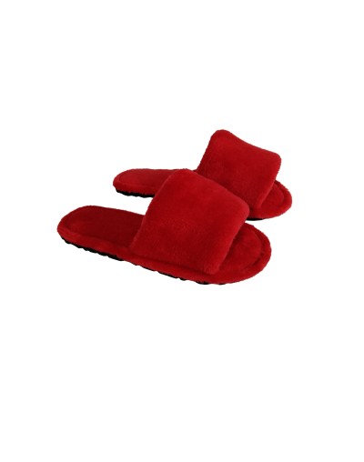 Pantufla dama algodón felpado Rojo sin punta