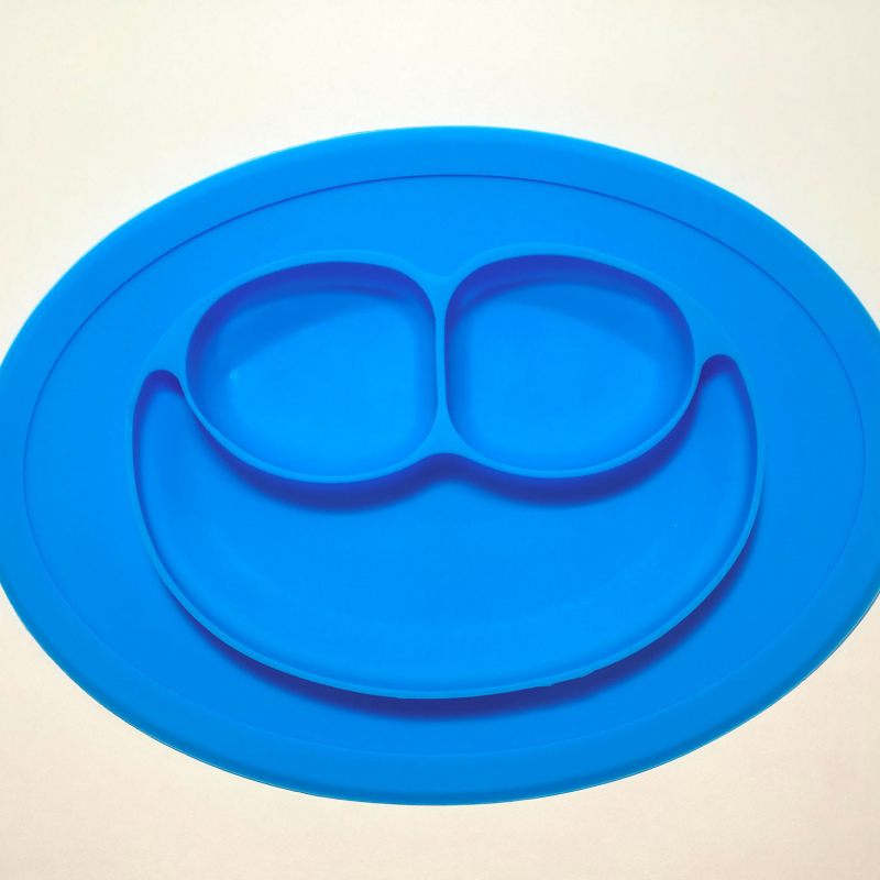 Plato en Silicon diseño carita feliz  Azul