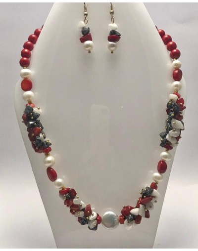 Collar de coral y perlas naturales