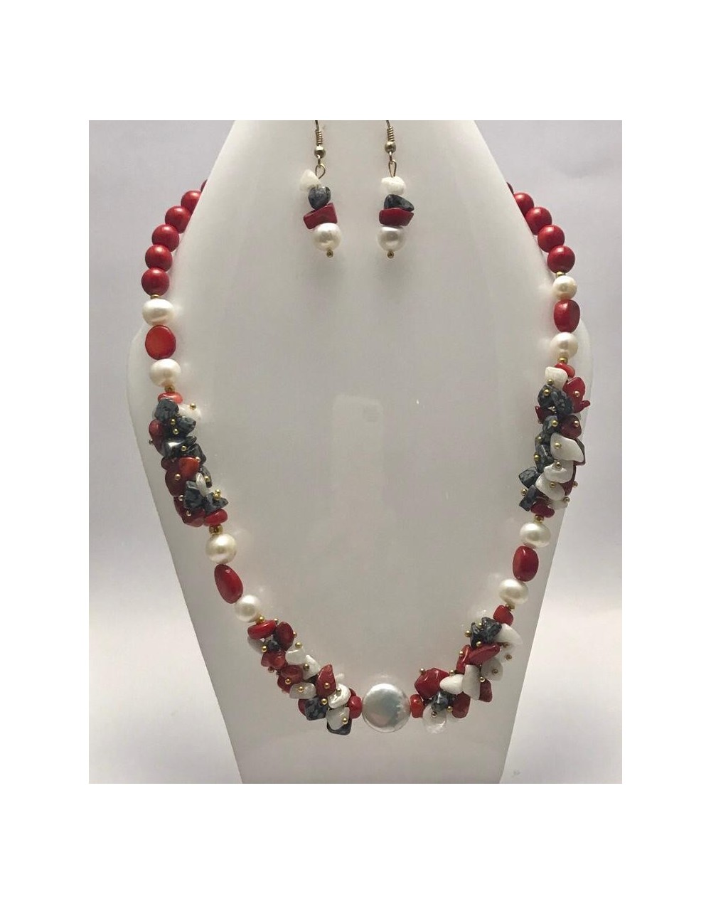 Collar de coral y perlas naturales