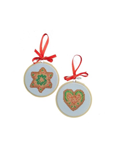 Kit Navideño Punto de Cruz - Galleta Estrella y Corazón - dos Aros de 3 pulgadas