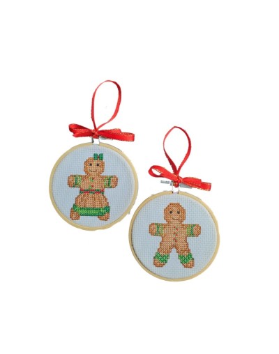 Kit Navideño Punto de Cruz - Galleta Niña y Niño - dos Aros de 3 pulgadas