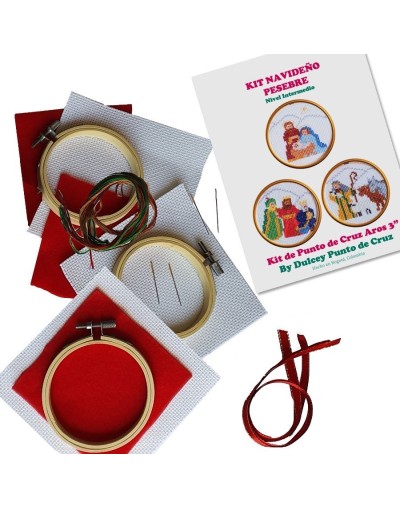 Kit Navideño Punto de Cruz - Pesebre  - tres Aros de 3 pulgadas