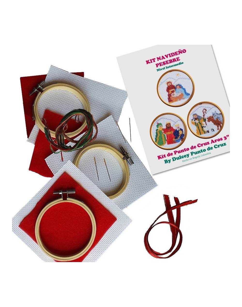 Kit Navideño Punto de Cruz - Pesebre  - tres Aros de 3 pulgadas