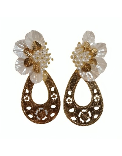 Aretes flores blanco-dorado
