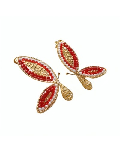 Aretes mariposa dorada-roja