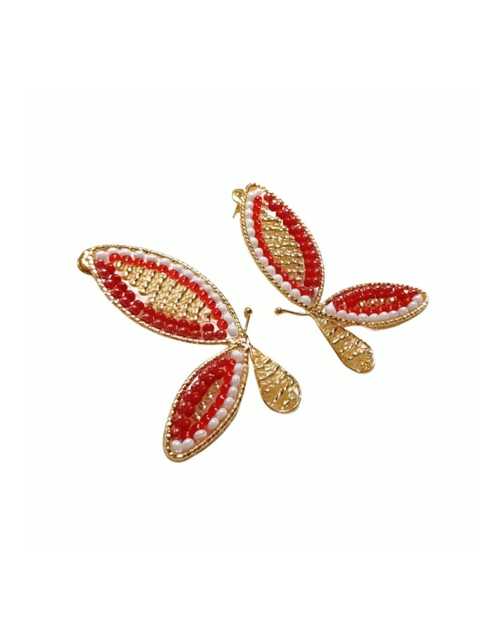 Aretes mariposa dorada-roja