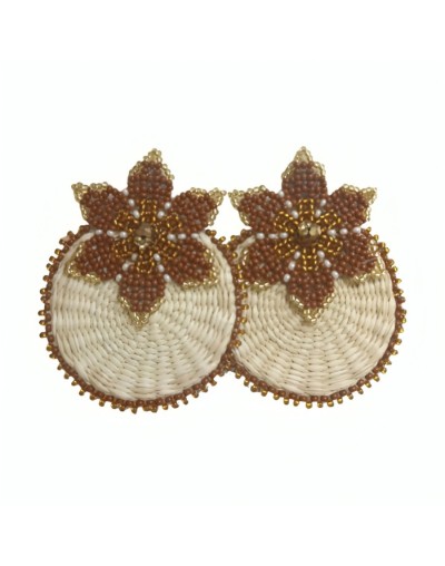 Aretes flor blanco-café