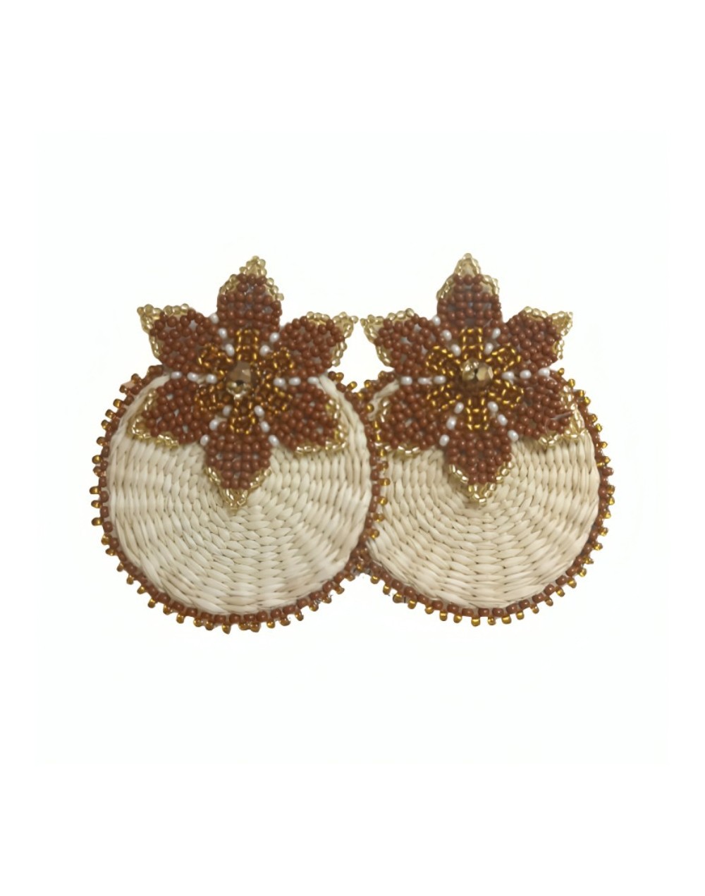 Aretes flor blanco-café