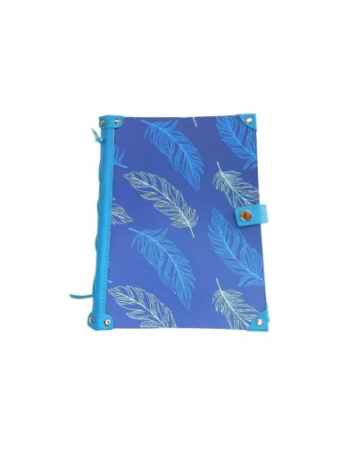 Agenda mediana vanidosa plumas cuero azul claro