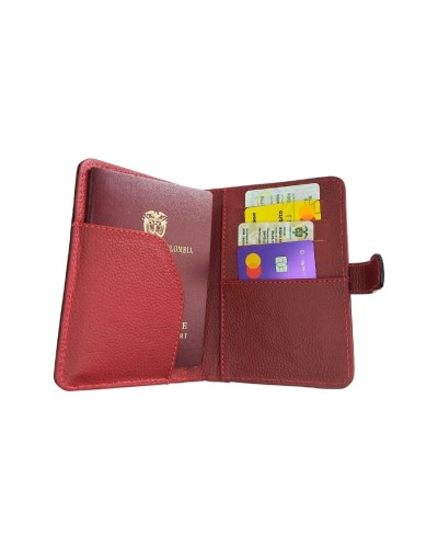 Porta pasaporte vanidosa avión cuero rojo