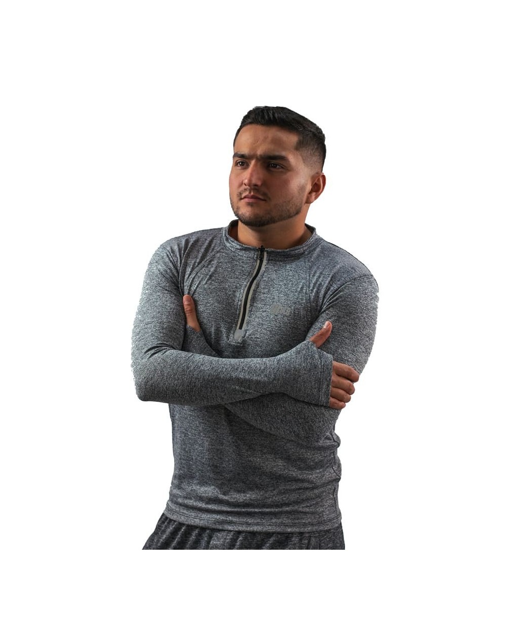 Camibuso de hombre deportivo tipo polo manga larga gris jaspeado
